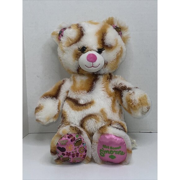 Build A Bear Workshop Girl Scout Smores Plush White Tan Brown swirl bear - Picture 2 of 12